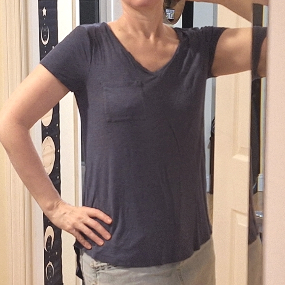 CUPIO |  Blue, Cotton, V-Neck Top